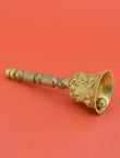 Traditional Kalash Design Brass Antique Gold Plated Pooja Bell - styled view | Saloni Jewellery, Mumbai
