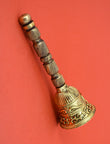 Traditional Jai Shree Shyam Brass Antique Gold Plated Pooja Bell - styled view | Saloni Fashion Jewellery, Mumbai