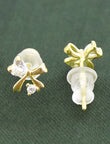 Heart and Bow Design CZ Brass Gold Plated Set Of 3 Combo Stud - alternate view | Saloni Fashion Jewellery, Mumbai
