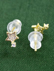 Star and Universal Design CZ Brass Gold Plated Set Of 3 Combo Stud - worn view | Saloni Fashion Jewellery, Mumbai