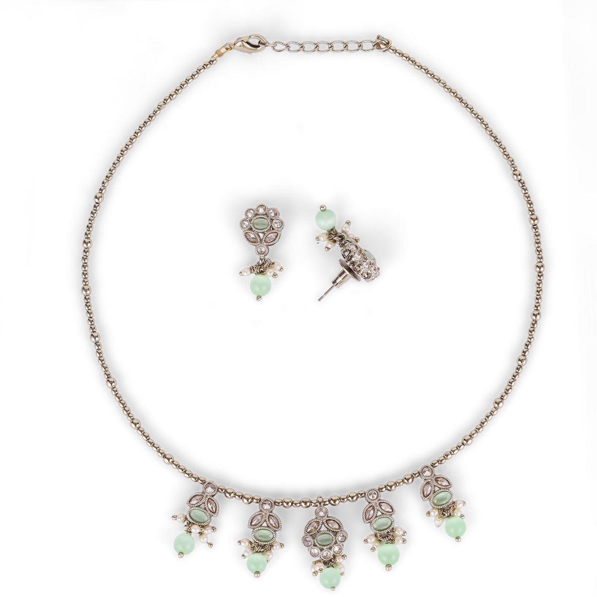 Saloni Fashion Jewellery Leaf and Oval Shape Crystal Gold Plated Matinee Necklace Set (Mala) For Women