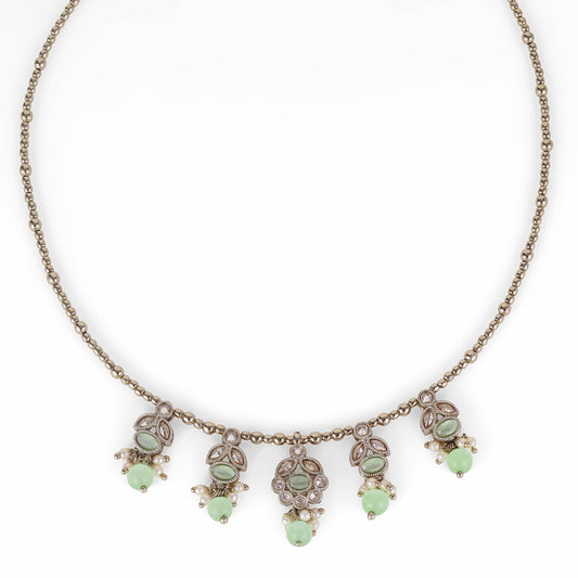 Saloni Fashion Jewellery Leaf and Oval Shape Crystal Gold Plated Matinee Necklace Set (Mala) For Women