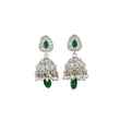 Saloni Fashion Jewellery Leaf and Pear Shape Silver Plated Green Kundan Stone Brass Jhumki Earring For Women and Girls - view 2
