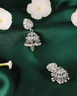 Saloni Fashion Jewellery Leaf and Pear Shape Silver Plated Light Green Kundan Stone Brass Jhumki Earring For Women and Girls - view 3