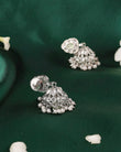 Saloni Fashion Jewellery Leaf and Pear Shape Silver Plated Light Green Kundan Stone Brass Jhumki Earring For Women and Girls - view 4