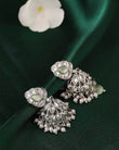 Saloni Fashion Jewellery Leaf and Pear Shape Silver Plated Light Green Kundan Stone Brass Jhumki Earring For Women and Girls - view 5