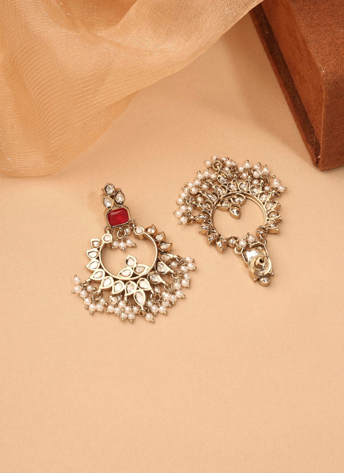 Saloni Fashion Jewellery Leaf and Square Shape Pearl Ruby Kundan Stone Antique Gold Plated Choker Brass Necklace With Maang Tikka For Women and Girls