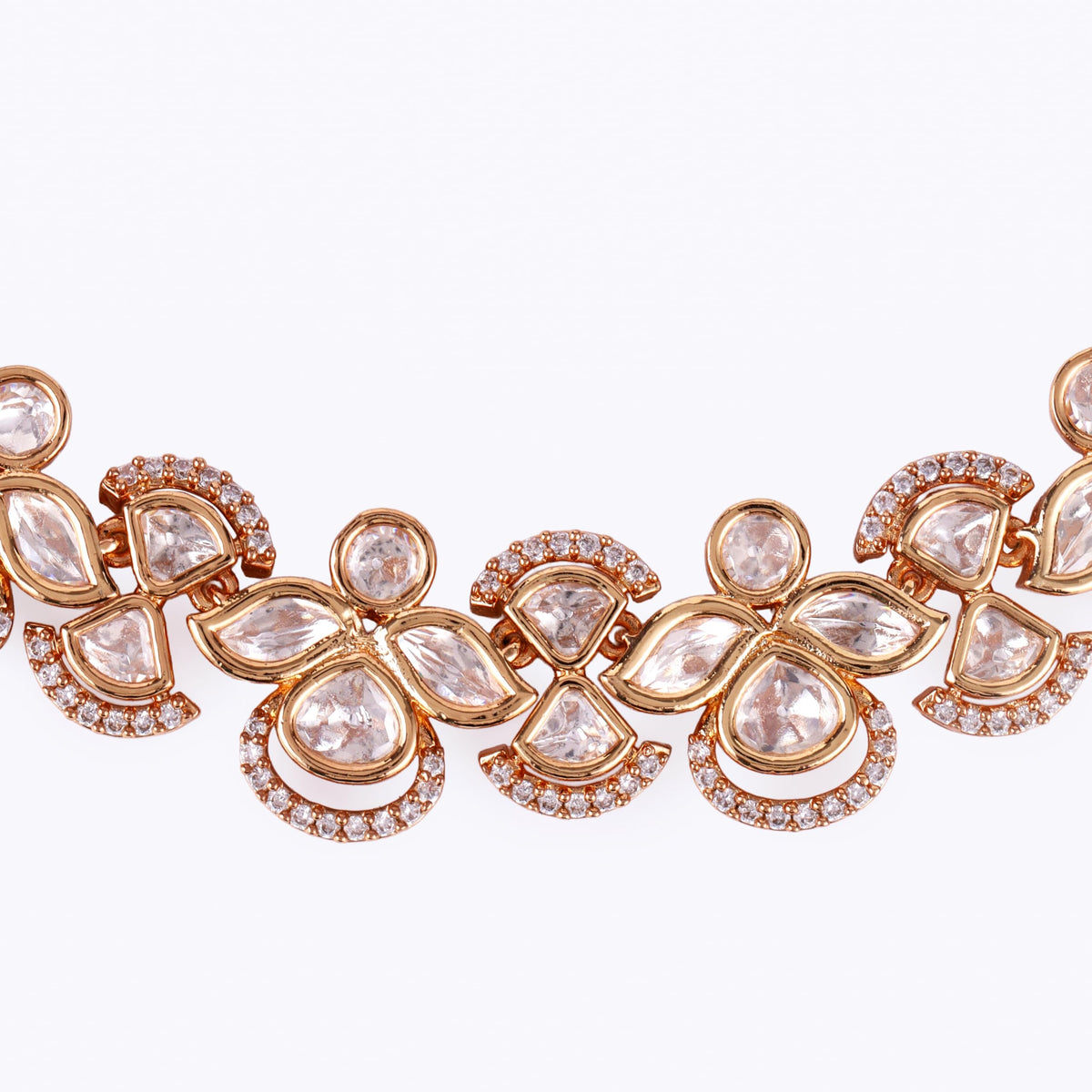 Saloni Fashion Jewellery Leaf Design Uncut Kundan Stone 18 KT Gold Plated Brass Choker Necklace Set with Maang Tikka For Women and Girls - view 3