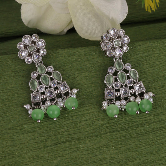 Saloni Fashion Jewellery Lovely Round and Leaf Shape Silver Plated Dangle Earring For Women and Girls