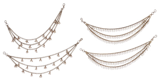 Saloni Fashion Jewellery Marvellous 3 String Long Chain Gold Plated Combo Set of 2 Pearl Ear-Chain (Kaanchain) For Women