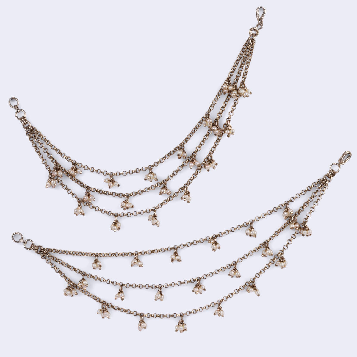 Saloni Fashion Jewellery Marvellous 3 String Long Chain Gold Plated Set of 2 Pearl Ear-Chain (Kaanchain) For Women