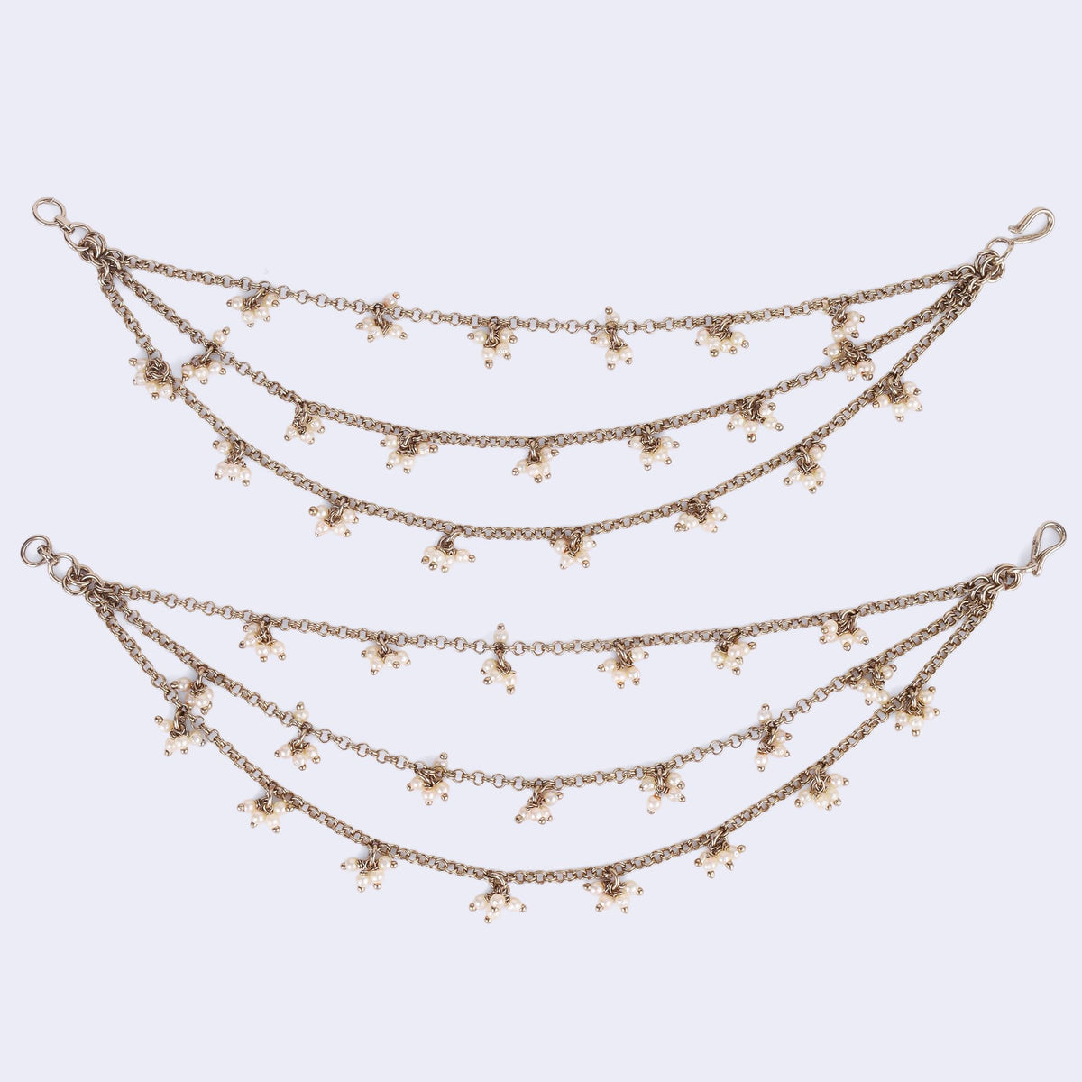 Saloni Fashion Jewellery Marvellous 3 String Long Chain Gold Plated Set of 2 Pearl Ear-Chain (Kaanchain) For Women