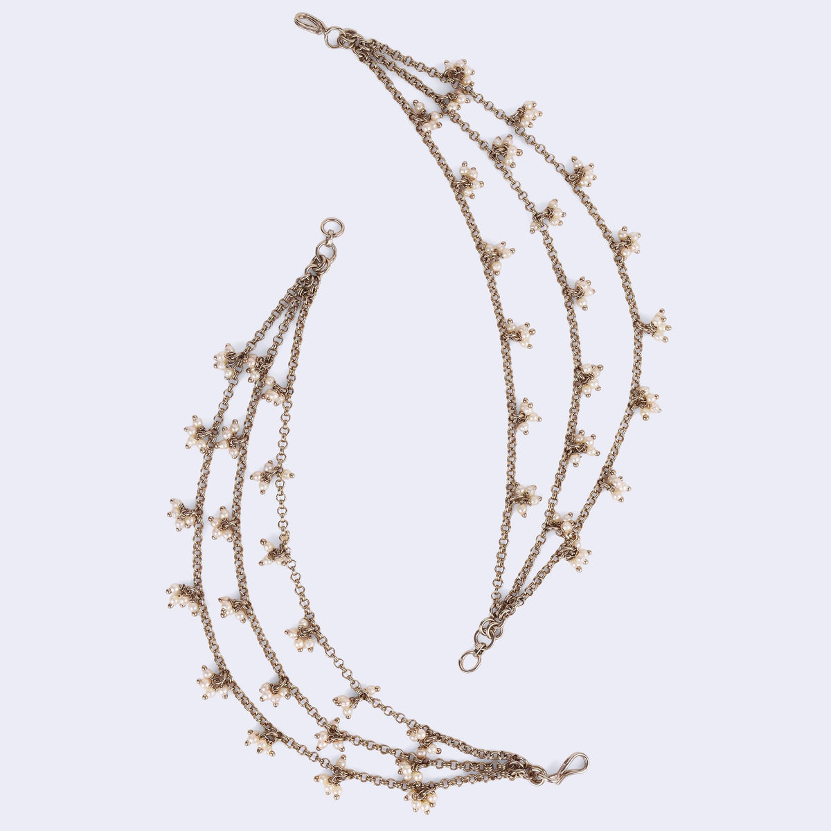 Saloni Fashion Jewellery Marvellous 3 String Long Chain Gold Plated Set of 2 Pearl Ear-Chain (Kaanchain) For Women