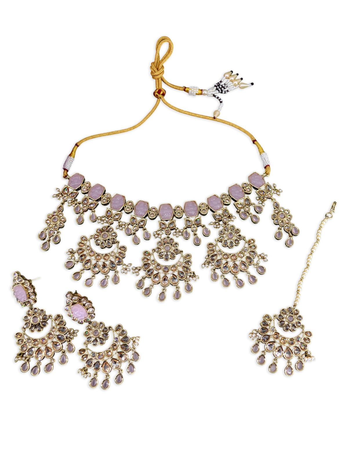Saloni Fashion Jewellery Modern Round and Oval Shape Uncut Kundan Gold Plated Choker Necklace Set with Maangtikka For Women and Girls