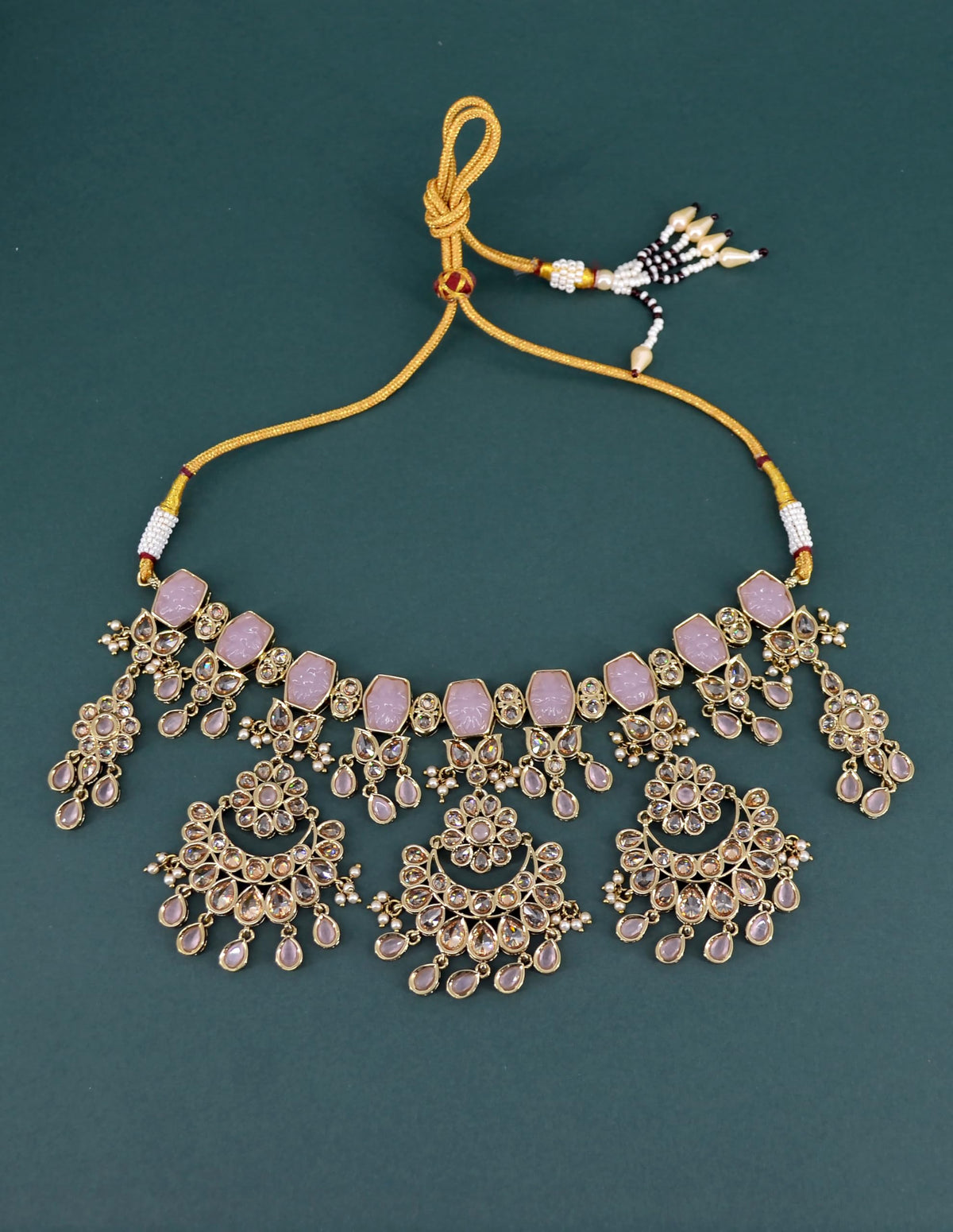 Saloni Fashion Jewellery Modern Round and Oval Shape Uncut Kundan Gold Plated Choker Necklace Set with Maangtikka For Women and Girls