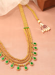 Oval and 3 String Small Golden Balls Brass Gold Plated Long Haram - side view | Saloni