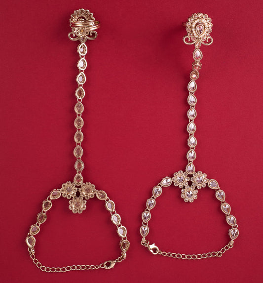 Saloni Fashion Jewellery Oval and Flower Shape Mother of Pearl Brown Uncut Kundan Stone Antique Gold Plated Choker and Long Haram Jewellery Sets For Women and Girls