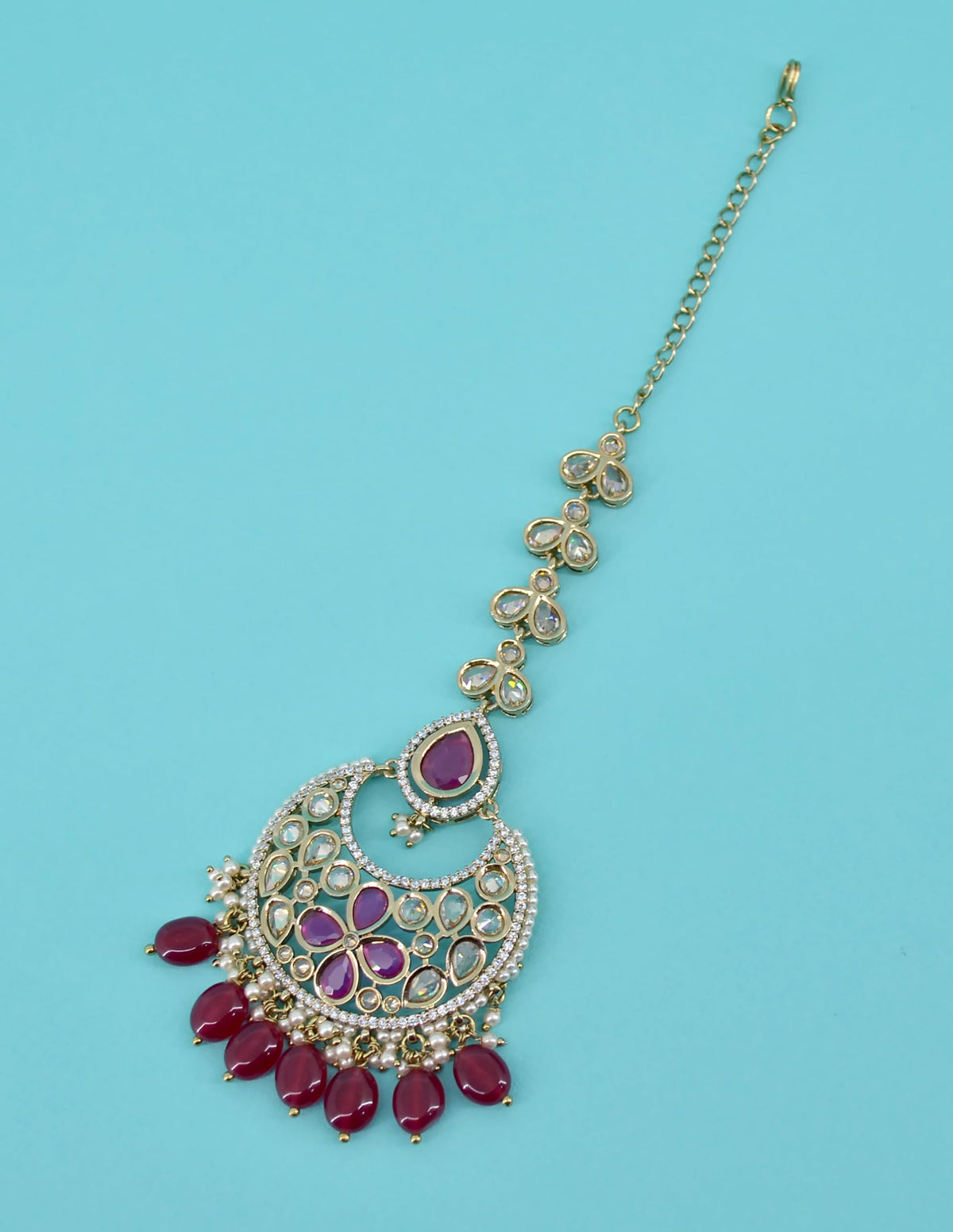 Saloni Fashion Jewellery Oval and Flower Shape Uncut Kundan Gold Plated Collar Necklace Set with Maangtikka For Women and Girls