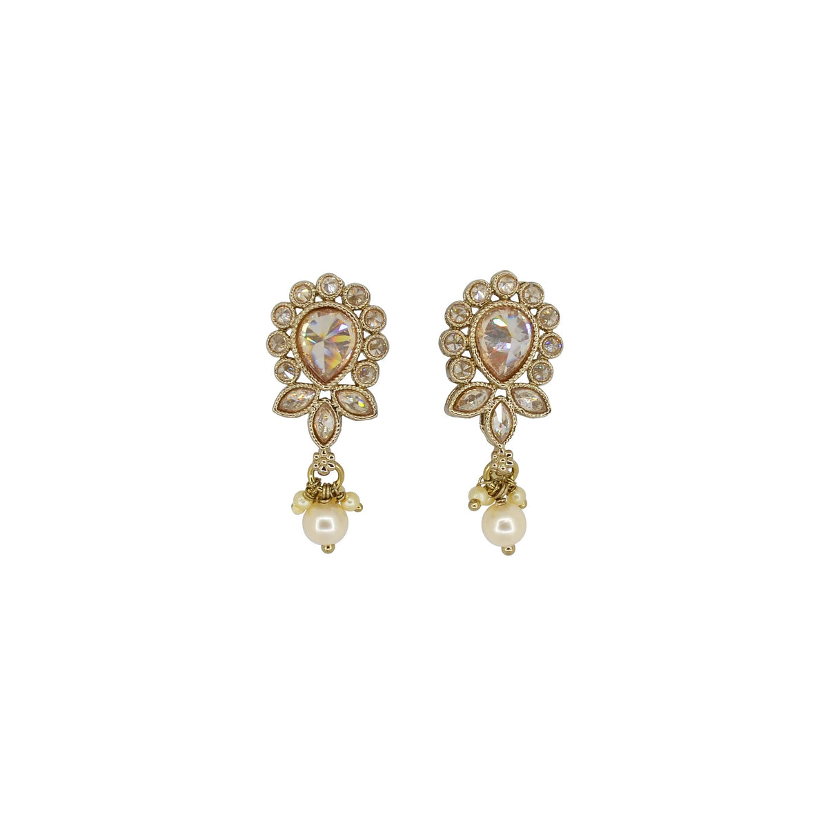 Saloni Fashion Jewellery Oval and Leaf Design Gold Plated Brown Kundan Stone Dangle Earring For Women and Girls - view 2