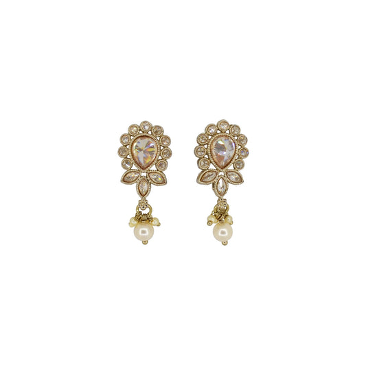 Saloni Fashion Jewellery Oval and Leaf Design Gold Plated Brown Kundan Stone Dangle Earring For Women and Girls