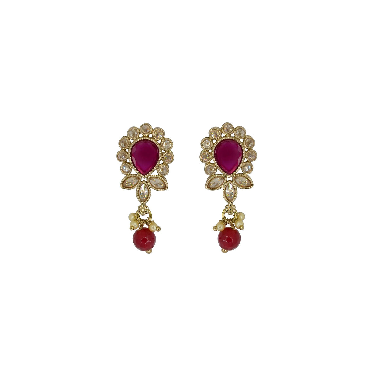 Saloni Fashion Jewellery Oval and Leaf Design Gold Plated Ruby Kundan Stone Dangle Earring For Women and Girls - view 2