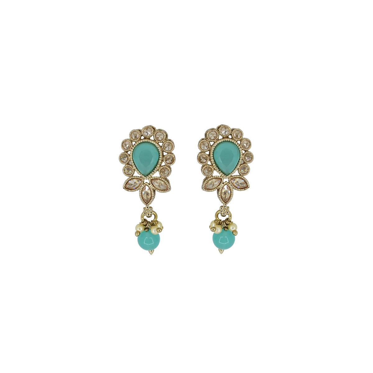 Saloni Fashion Jewellery Oval and Leaf Design Gold Plated Sky Blue Kundan Stone Dangle Earring For Women and Girls - view 2