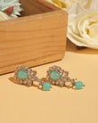 Saloni Fashion Jewellery Oval and Leaf Design Gold Plated Sky Blue Kundan Stone Dangle Earring For Women and Girls - view 6