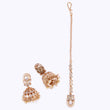 Saloni Fashion Jewellery Oval and Leaf Design Uncut Kundan Stone 18 KT Gold Plated Brass Choker Necklace Set with Maang Tikka For Women and Girls - view 4