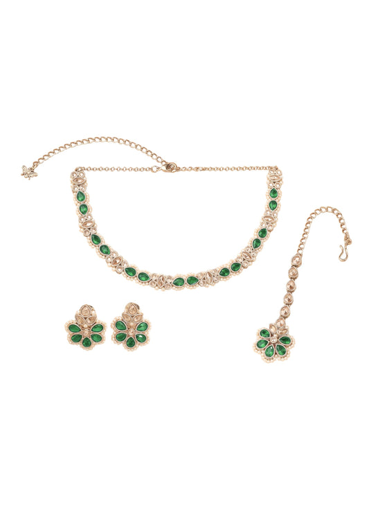 Saloni Fashion Jewellery Oval and Round Flower Shape Kundan Antique Gold Plated Choker Necklace Set With Maangtikka For Women and Girls