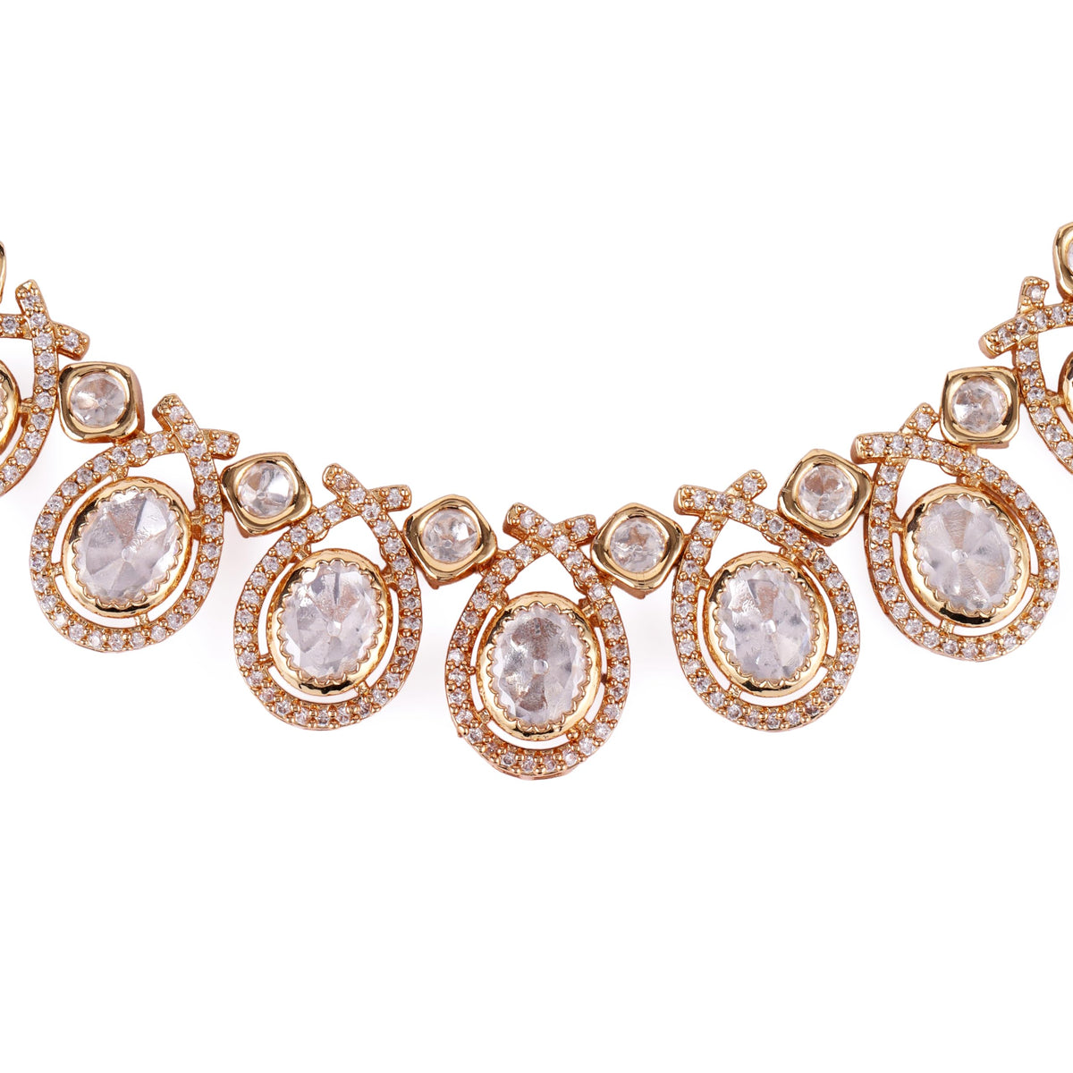 Saloni Fashion Jewellery Oval and Round Shape Uncut Kundan Stone 18 KT Gold Plated Brass Choker Necklace Set with Maang Tikka For Women and Girls - view 3