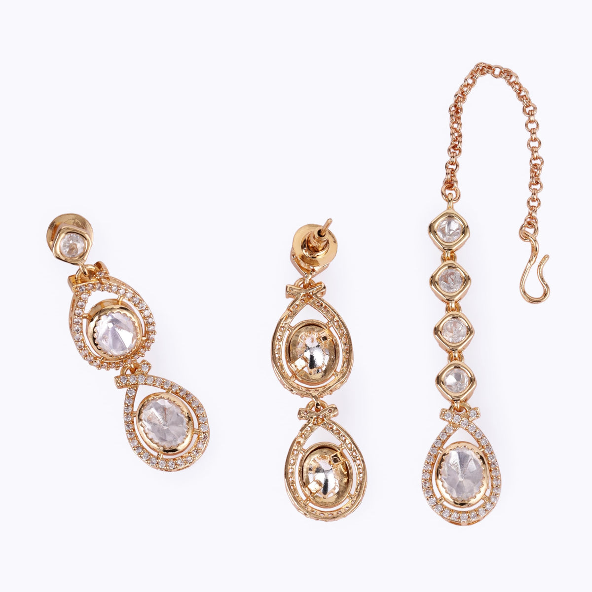 Saloni Fashion Jewellery Oval and Round Shape Uncut Kundan Stone 18 KT Gold Plated Brass Choker Necklace Set with Maang Tikka For Women and Girls - view 4