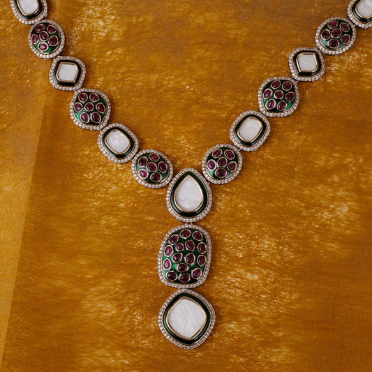 Saloni Fashion Jewellery Oval and Round Shape Uncut Kundan Stone Gold Plated Brass Choker Necklace Set For Women and Girls