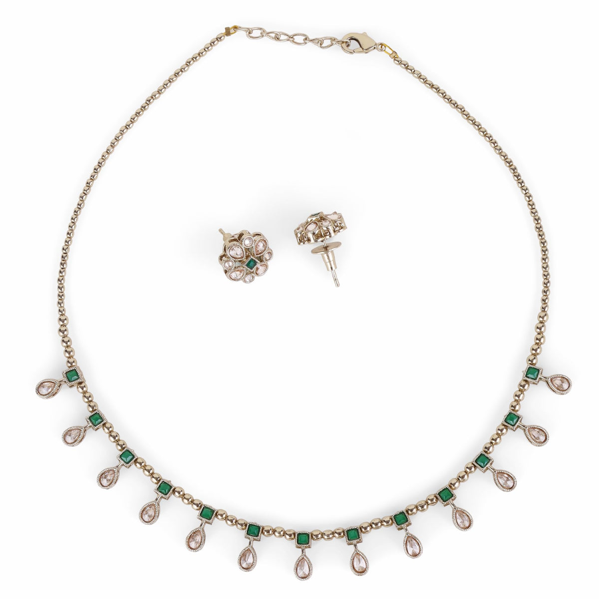 Saloni Fashion Jewellery Oval Shape Brown Crystal Gold Plated Matinee Necklace Set (Mala) For Women