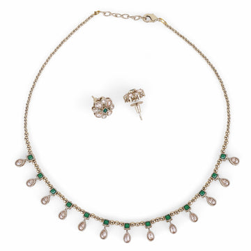 Saloni Fashion Jewellery Oval Shape Brown Crystal Gold Plated Matinee Necklace Set (Mala) For Women