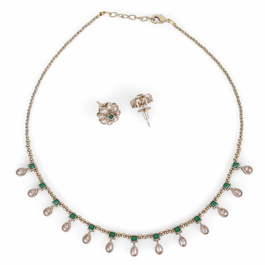 Saloni Fashion Jewellery Oval Shape Brown Crystal Gold Plated Matinee Necklace Set (Mala) For Women