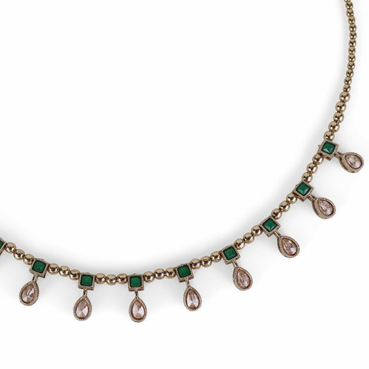 Saloni Fashion Jewellery Oval Shape Brown Crystal Gold Plated Matinee Necklace Set (Mala) For Women