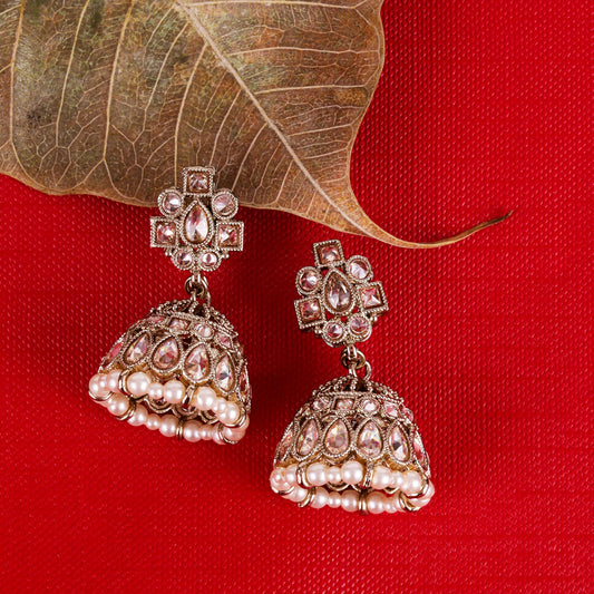 Saloni Fashion Jewellery Oval Shape Brown Uncut Kundan Stone Antique Gold Plated Jhumki Earring For Women and Girls