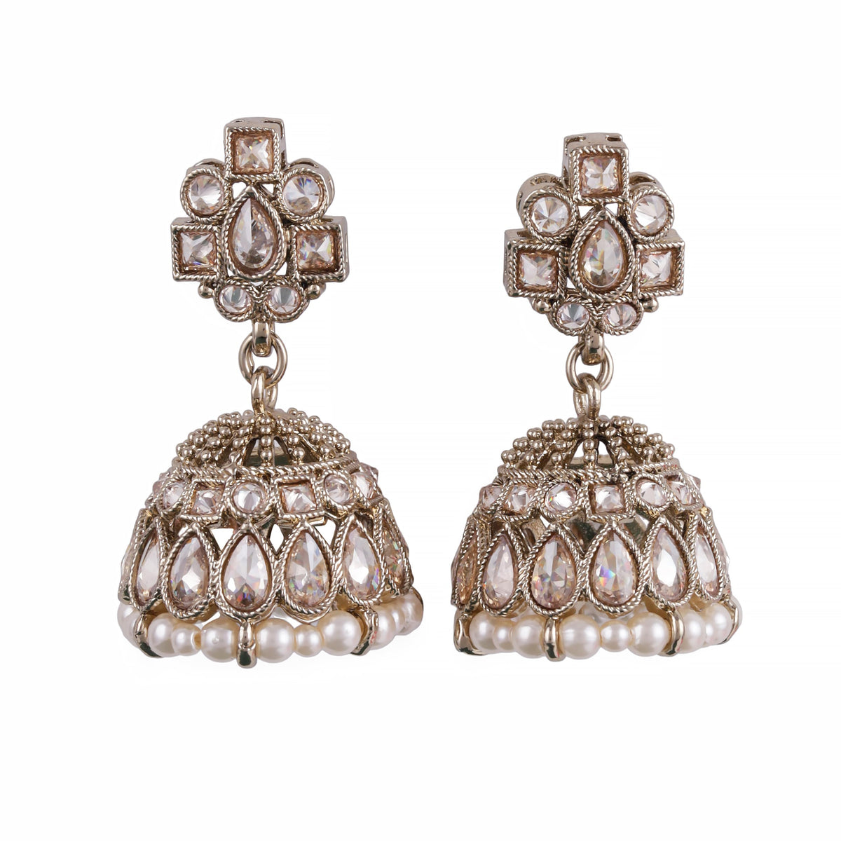 Saloni Fashion Jewellery Oval Shape Brown Uncut Kundan Stone Antique Gold Plated Jhumki Earring For Women and Girls - view 2