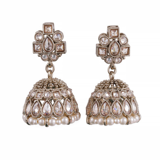 Saloni Fashion Jewellery Oval Shape Brown Uncut Kundan Stone Antique Gold Plated Jhumki Earring For Women and Girls