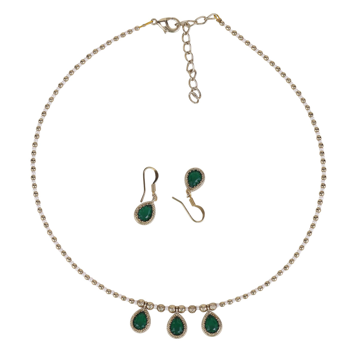 Saloni Fashion Jewellery Oval Shape Green Crystal Gold Plated Matinee Necklace Set (Mala) For Women