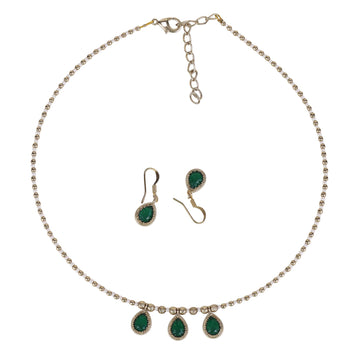 Saloni Fashion Jewellery Oval Shape Green Crystal Gold Plated Matinee Necklace Set (Mala) For Women