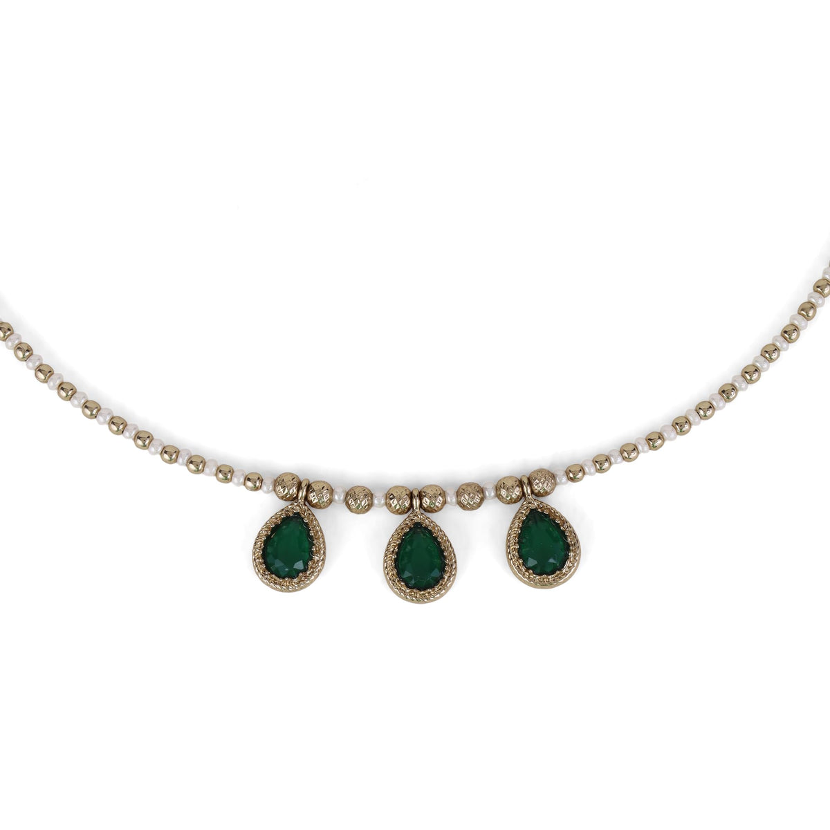 Saloni Fashion Jewellery Oval Shape Green Crystal Gold Plated Matinee Necklace Set (Mala) For Women - view 2