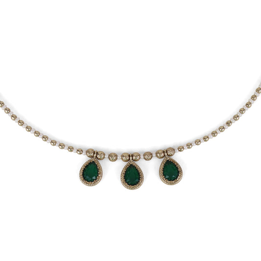 Saloni Fashion Jewellery Oval Shape Green Crystal Gold Plated Matinee Necklace Set (Mala) For Women