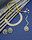 Oval Shape Pearls Antique Gold Plated Choker Necklace Set With Maangtikka | Saloni Jewellery