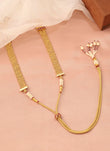 Saloni Fashion Jewellery Oval Shape Pink Kundan Stone 3 String Small Golden Balls Gold Plated Long Haram Brass Necklace For Women and Girls - view 3