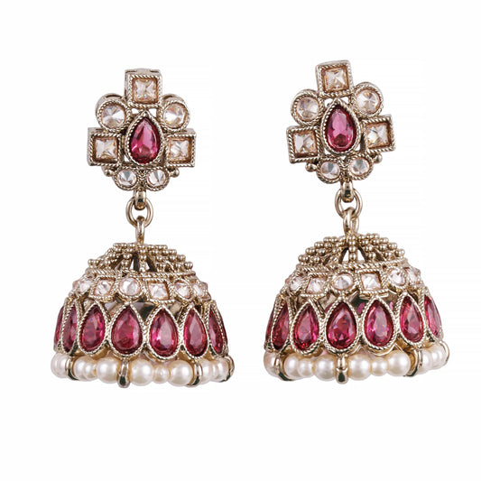 Saloni Fashion Jewellery Oval Shape Pink Uncut Kundan Stone Antique Gold Plated Jhumki Earring For Women and Girls