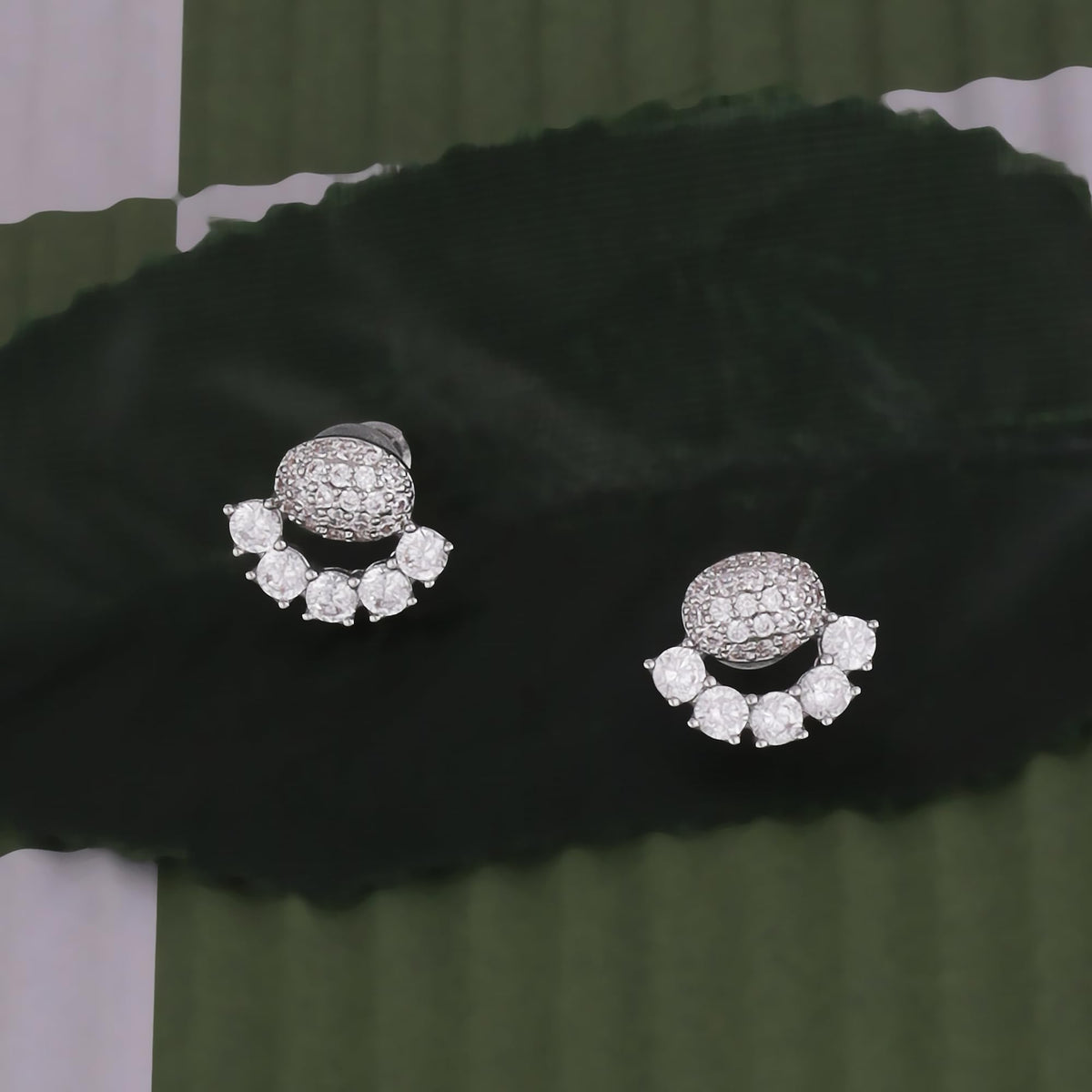 Saloni Fashion Jewellery Oval Shape Studded CZ Silver Plated Combo Set of 2 Stud Earring For Women