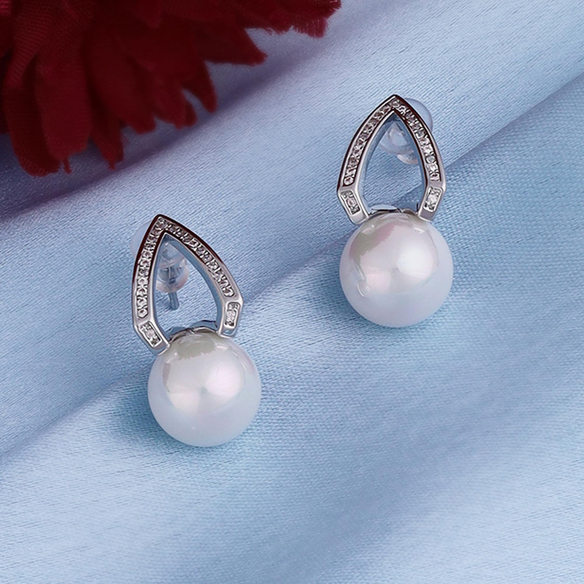 Saloni Fashion Jewellery Oval Shape Studded CZ Silver Plated Combo Set of 2 Stud Earring For Women - view 3