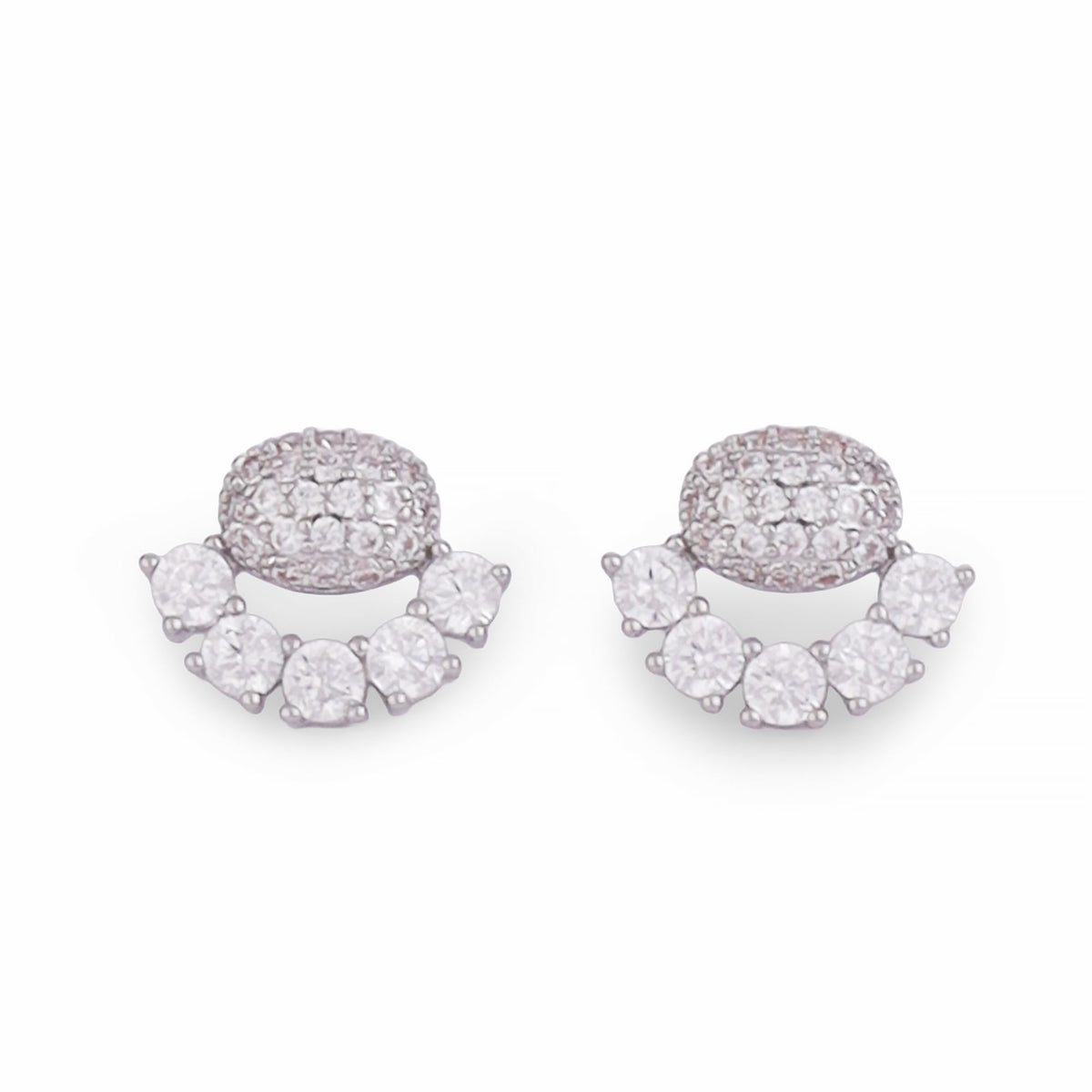 Saloni Fashion Jewellery Oval Shape Studded CZ Silver Plated Combo Set of 2 Stud Earring For Women - view 4