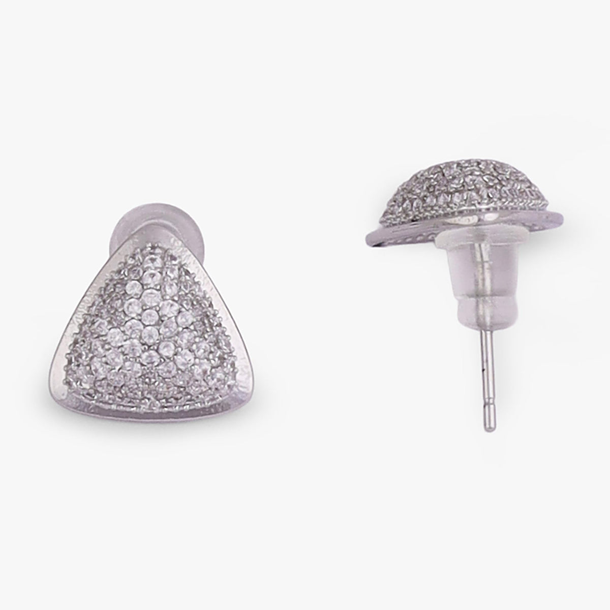 Saloni Fashion Jewellery Oval Shape Studded CZ Silver Plated Stud Earring For Women - view 4